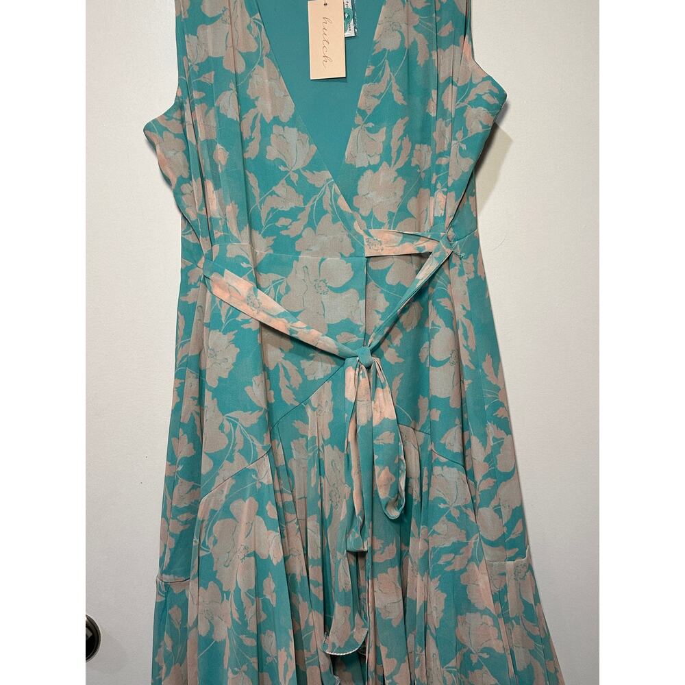 Hutch Trinity Ruffled Chiffon Wrap Maxi Dress Teal Floral Size Large NWT Wedding - Picture 5 of 14